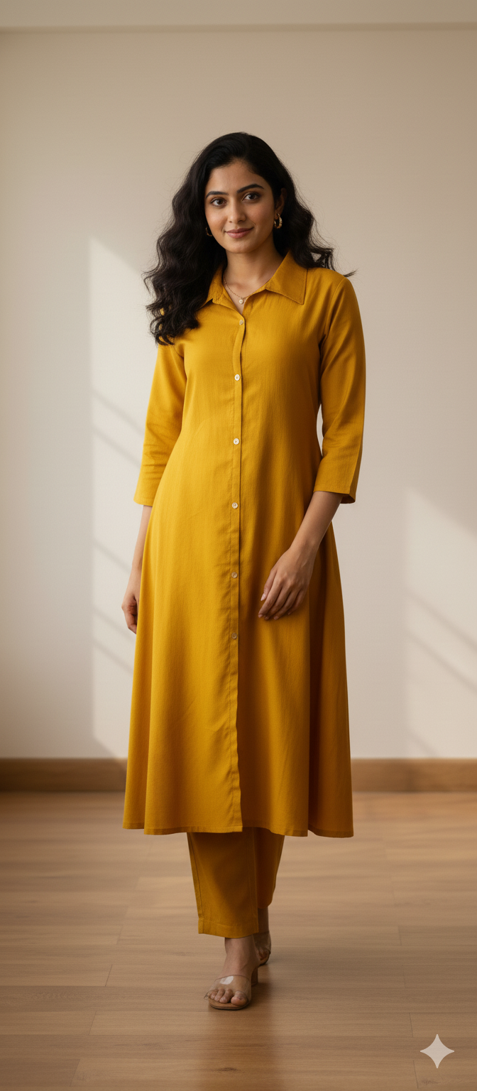 Gold Yellow Colour Premium Vatican Silk 2 Pcs Co-ord Set