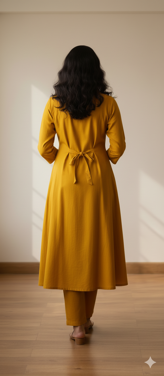 Gold Yellow Colour Premium Vatican Silk 2 Pcs Co-ord Set