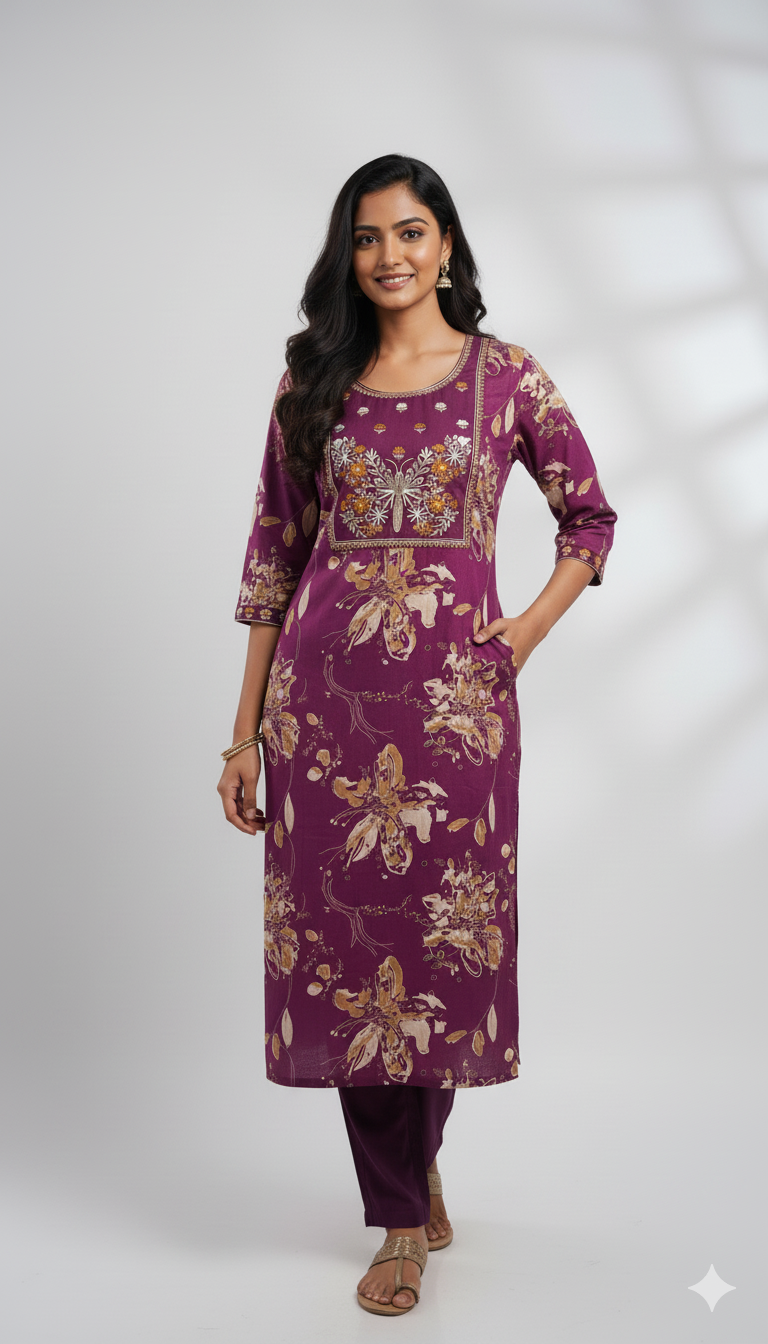 Wine Colour Premium Vatican Silk 2 Pcs Set