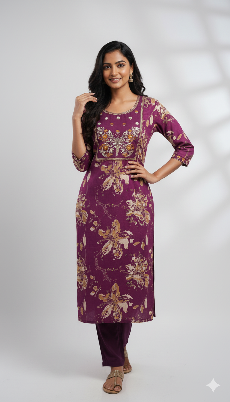 Wine Colour Premium Vatican Silk 2 Pcs Set