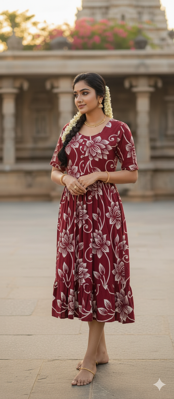 Elegant Brown Colour Ballon Sleeve Gown