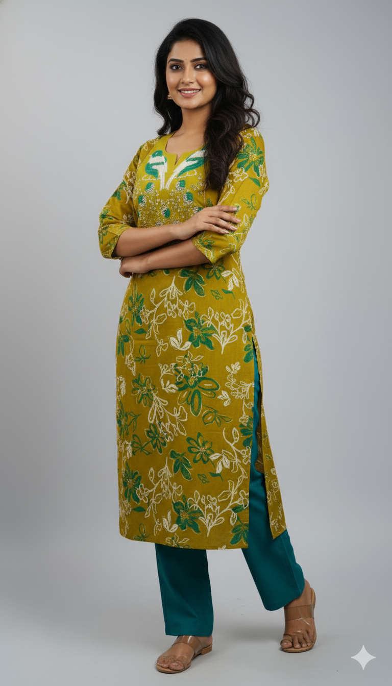 Green Colour Premium Quality Vatican Silk 2 Pcs Set