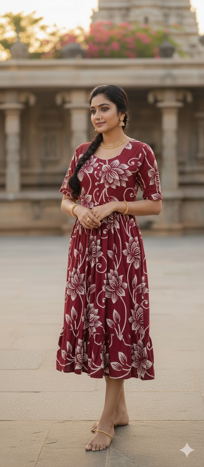 Elegant Brown Colour Ballon Sleeve Gown