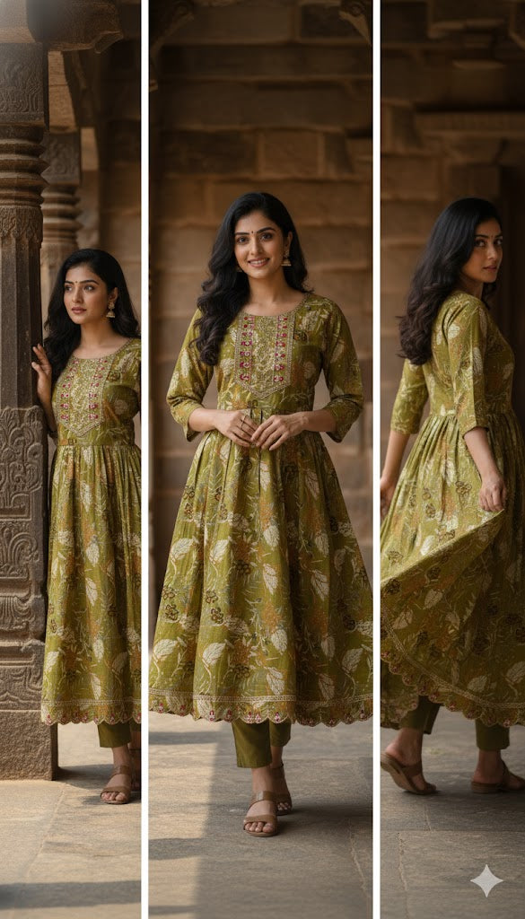 Green Colour Vatican Silk Umbrella Kurthi