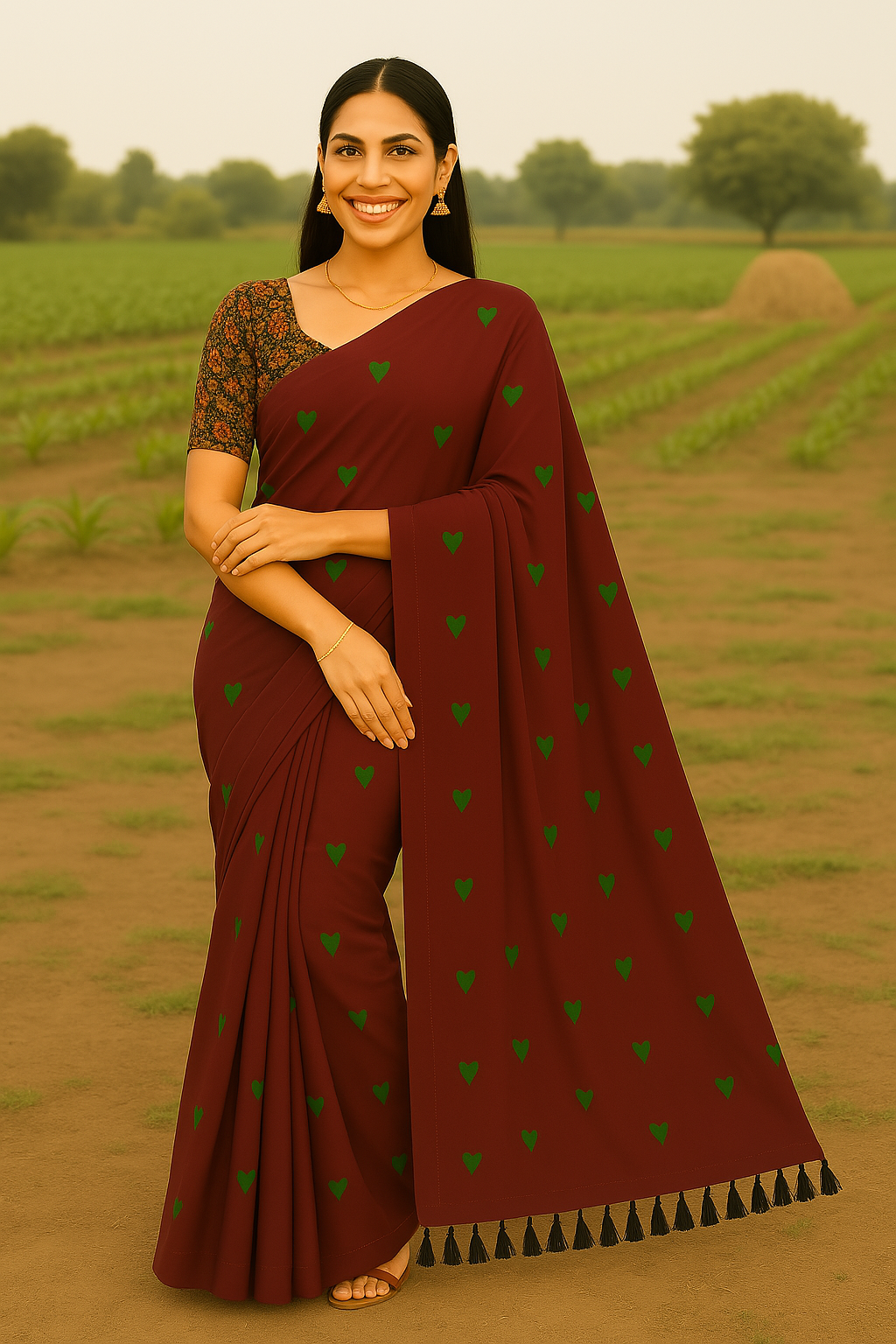Meron colour kadhi cotton saree with kalamkari blouse