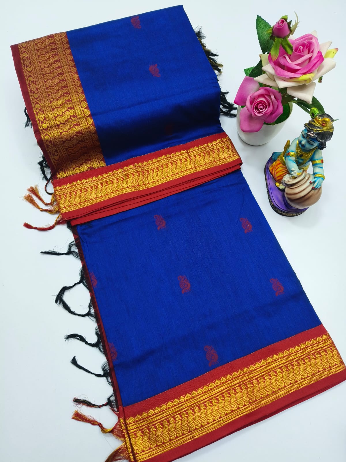 Blue with Red Colour Premoum Kalyani Cotton Saree