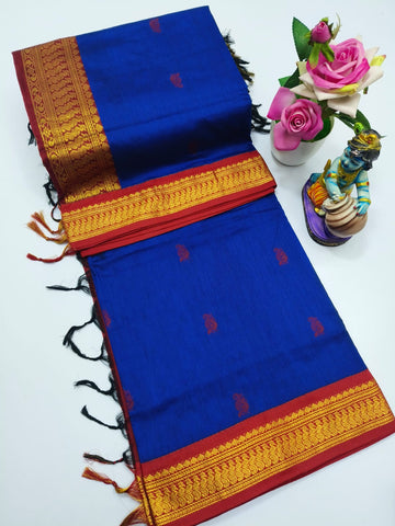 Blue with Red Colour Premoum Kalyani Cotton Saree