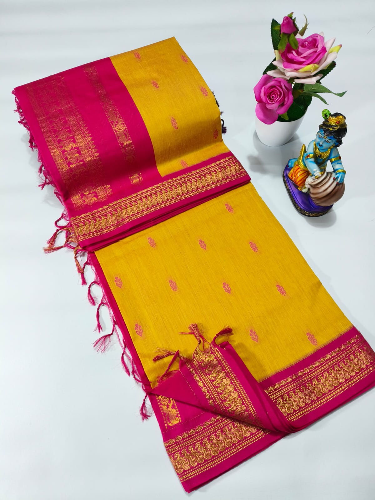 Muster with Peach Colour Premium Kalyani Cotton Saree