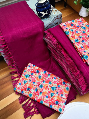 Rani Pink Crunchy Fancy Saree with Blouse