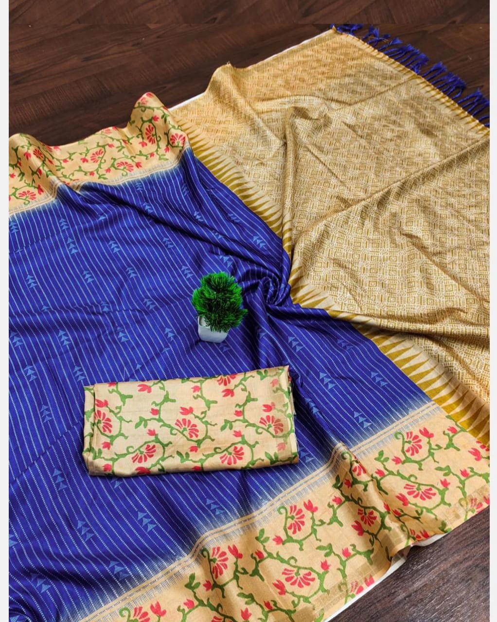 Blue with Sanda Colour Silkworm Soft Cotton Saree
