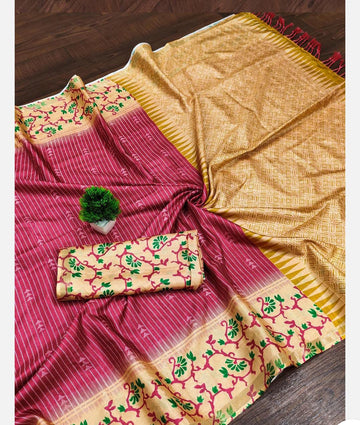 Red with Sandal Colour Silk warm Soft Cotton Saree