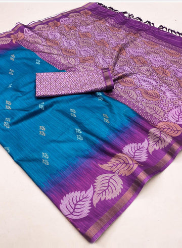 Sky Blue with Purple Colour Silk Warm Soft Cotton Saree