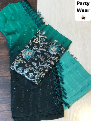 Ramar Green with Green Colour Party Wear Popcorn Saree with Designer Blouse