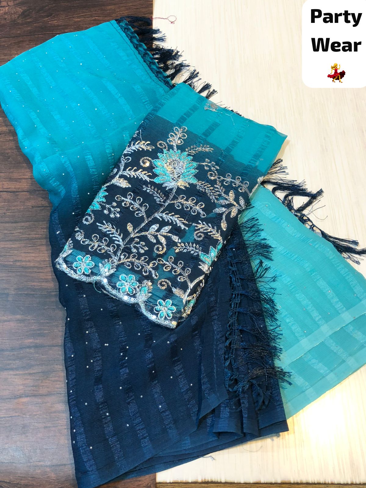 Ramar Blue with Blue Colour Party Waer Popcorn Saree with Designer Blouse