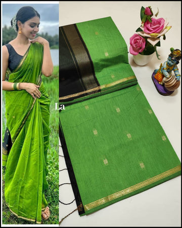Green with Black colour Maheswari Silk Cotton Saree