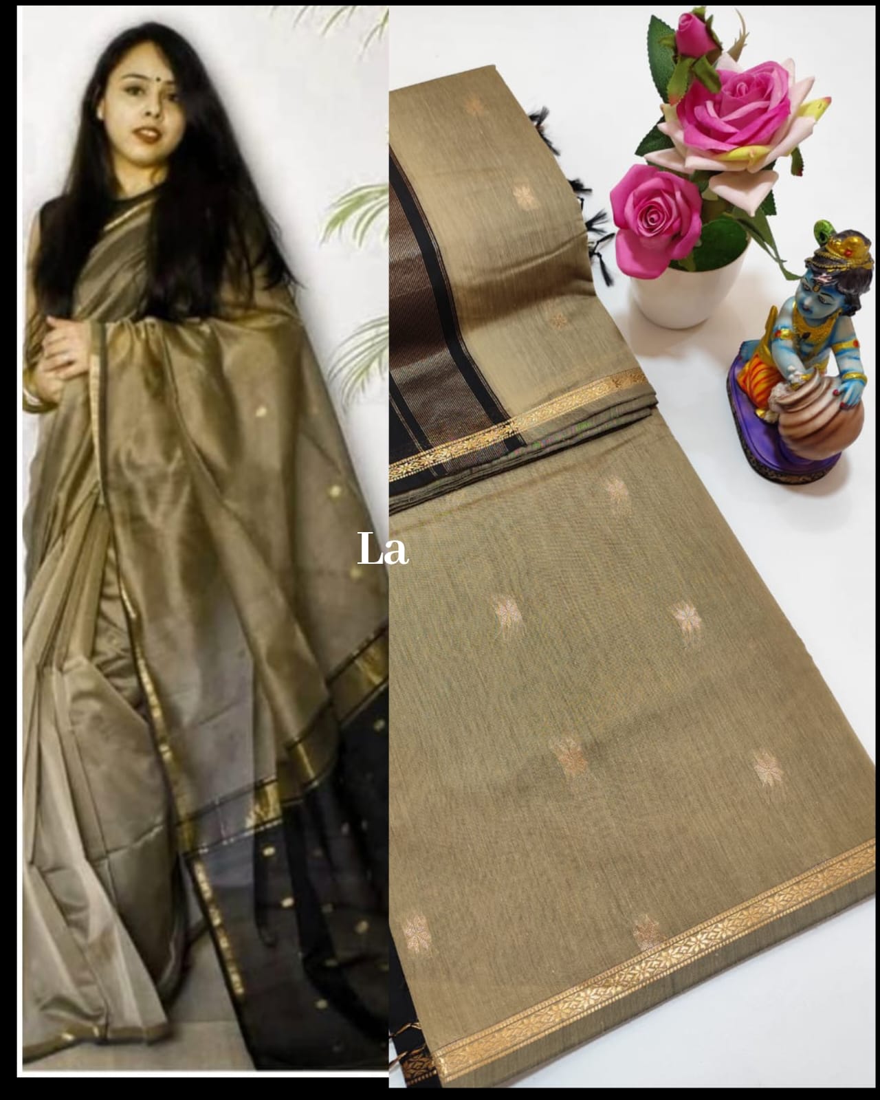 Biscut with black Colour Maheshwari Silk Cotton aree