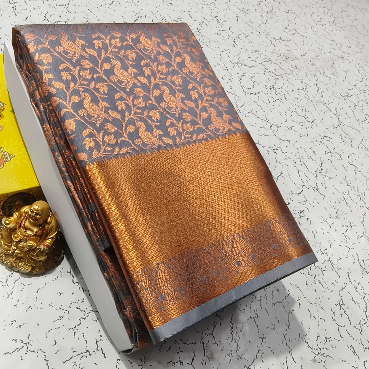 Ash with Copper Colour Elite Bridal Silk Saree
