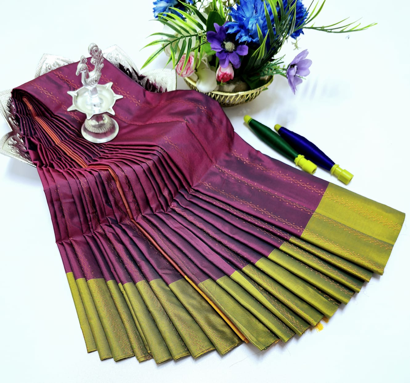 Purple with Parrot Green Colour Premium Arani Soft Silk Saree