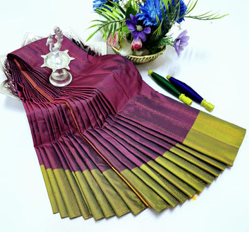 Purple with Parrot Green Colour Premium Arani Soft Silk Saree
