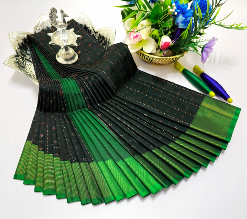 Blue with Green Colour Arani Premium Soft Silk Saree