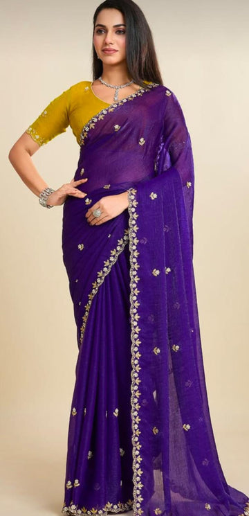 Blue Colour Space Silk Fancy Saree with Contrast Blouse