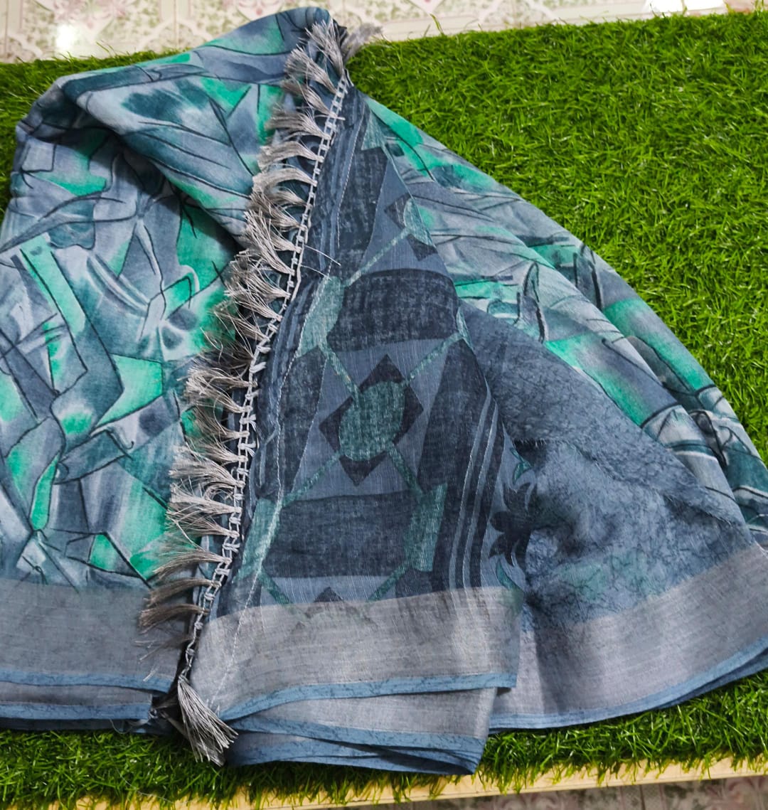 Ash colour Linine Cotton Saree with blouse