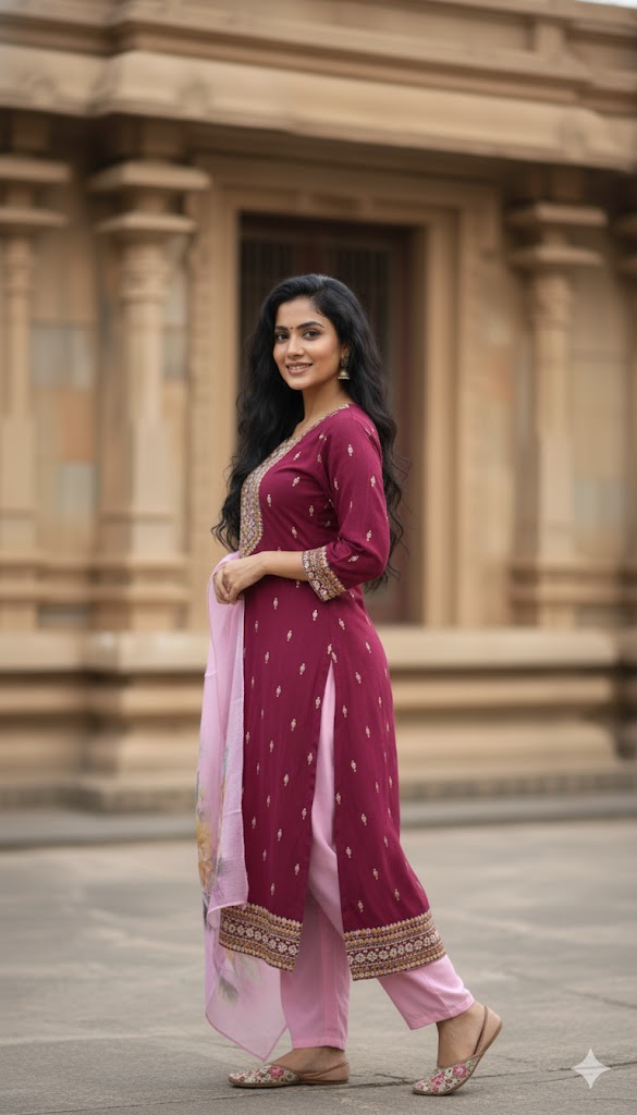 Meron with Pink Premium Quality 3 Pcs Set Silk Material